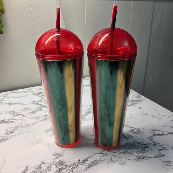 Starbucks 24 oz Limited Edition 2024 Metallic Red Gold Dome Tumblers Set of 2 - Picture 4 of 6
